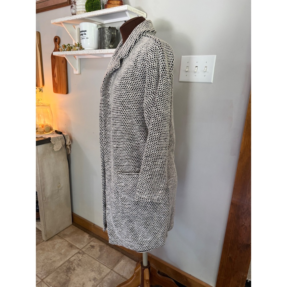 Marine Layer Birdseye Women Medium Black White Textured Knit Open Front Cardigan - Picture 3 of 10